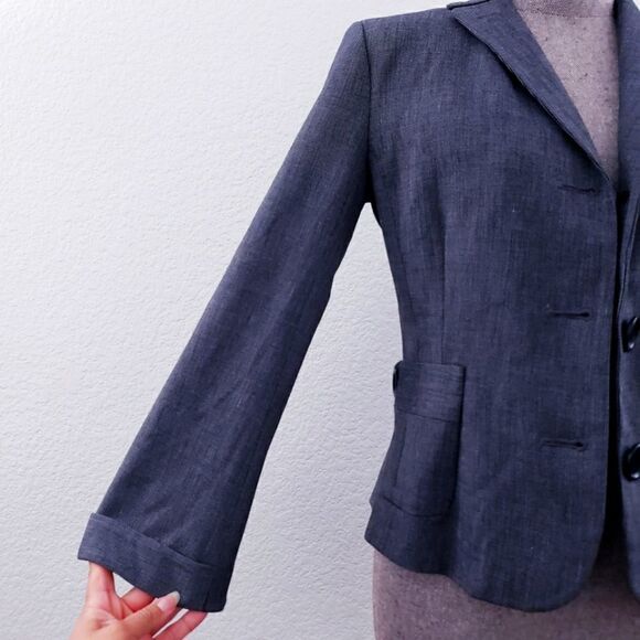 Max Studio Gray Long Sleeve Collared Button Up Blazer Jacket Size 4 - Picture 4 of 9